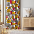 Abstract Patchwork Curtain: Yellow, Red Grid, Modern Decor - Image 1