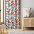 Red and Blue Vintage Floral Curtain – Classic Botanical Damask Window Panel - Image 1