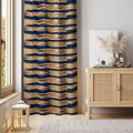 Navy and Beige Tribal Curtain – Earthy Panel with Geometric Ethnic Stripe Pattern - Image 1