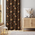 Dark Floral Curtain – Vintage Inspired Beige Blooms on Black for Dramatic Elegant Rooms - Image 1