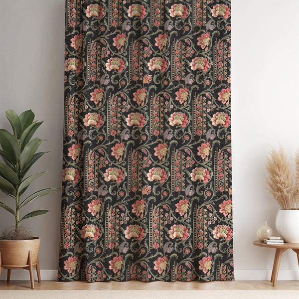 Vintage Floral Curtain – Dark Elegant Botanical Pattern Drapery for Classic or Victorian Home Decor