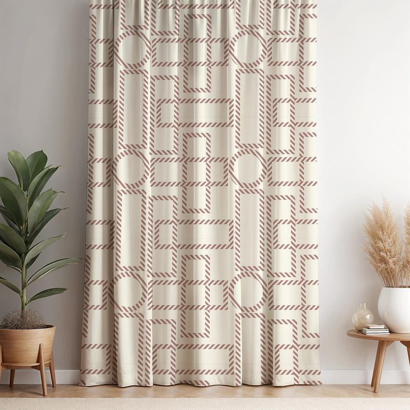 Geometric Boho Curtain: Rust & Neutral Abstract Window Panel