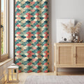 Mid Century Modern Curtain Panel: Retro Geometric Teal, Coral & Cream Drapes - Image 1