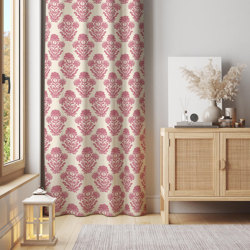 Soft Pink Damask Floral Curtain – Feminine Vintage Panel for Romantic Living Room or Bedroom