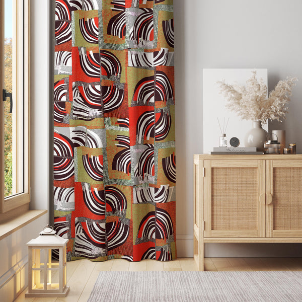 Retro Geometric Arc Curtain Panel: Mid-Century Modern Decor