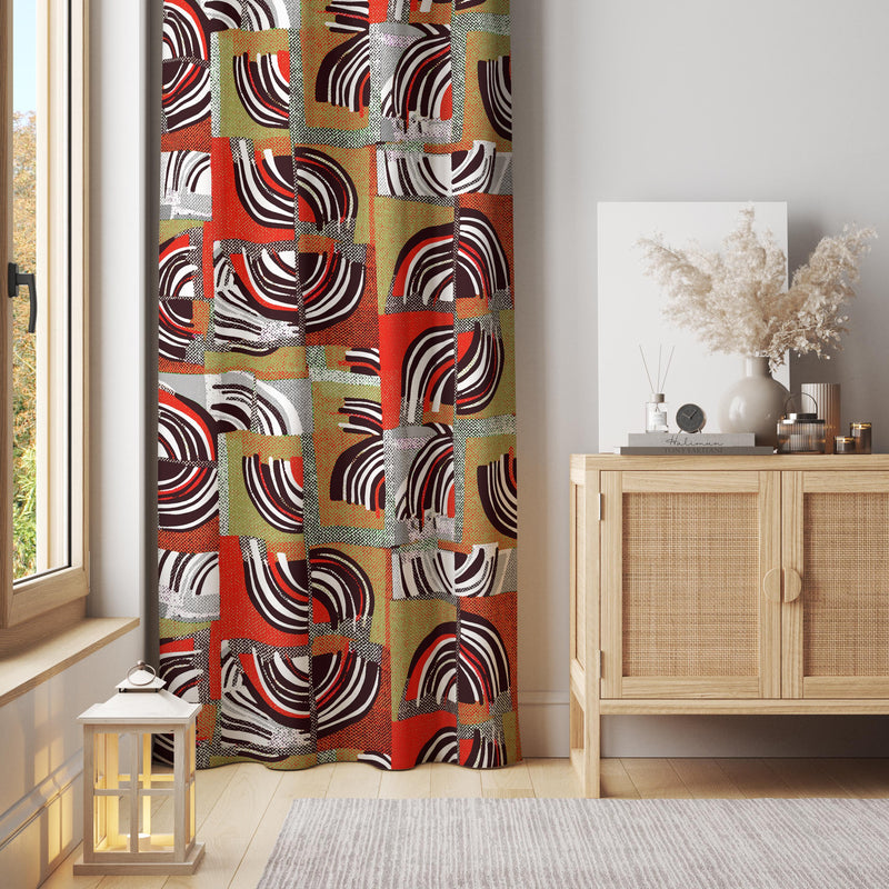 Retro Geometric Arc Curtain Panel: Mid-Century Modern Decor