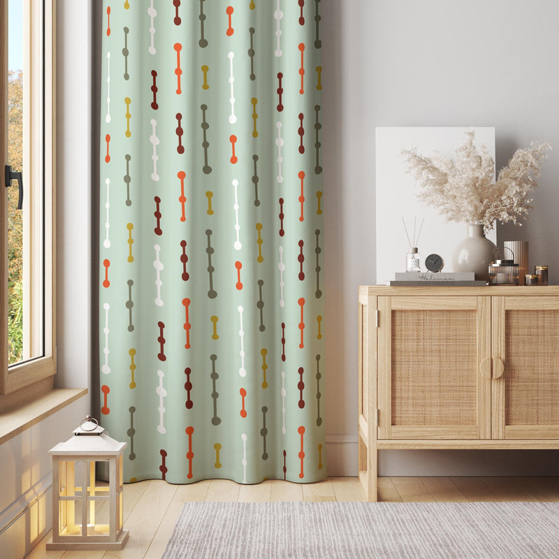 Mid-Century Modern Curtain – Retro Dot Stripe Panel in Multicolor Pastel Tones