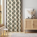Botanical Print Curtain Panel: Cream Drapes, Green Leaf Design - Image 1