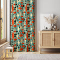 Teal and Orange Mid-Century Curtain: Retro Atomic Print Living Room Drape - Image 1