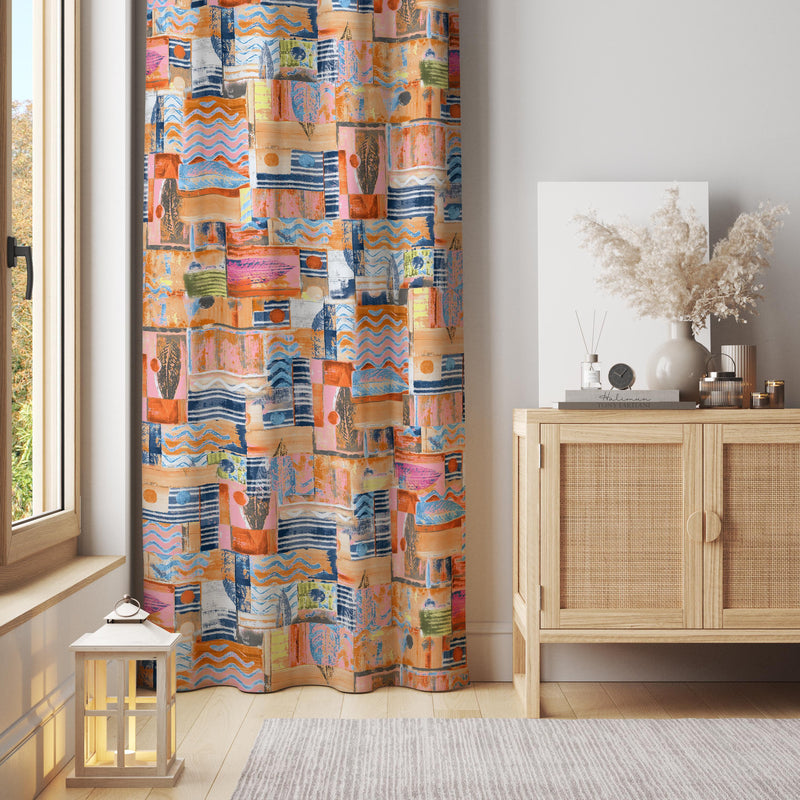 Abstract Art Curtain Panel: Painterly Boho Waves, Eclectic Decor