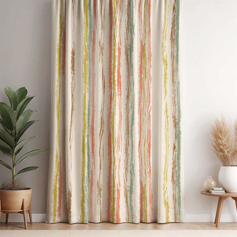 Boho Striped Curtain Panel: Sage, Terracotta, Mustard