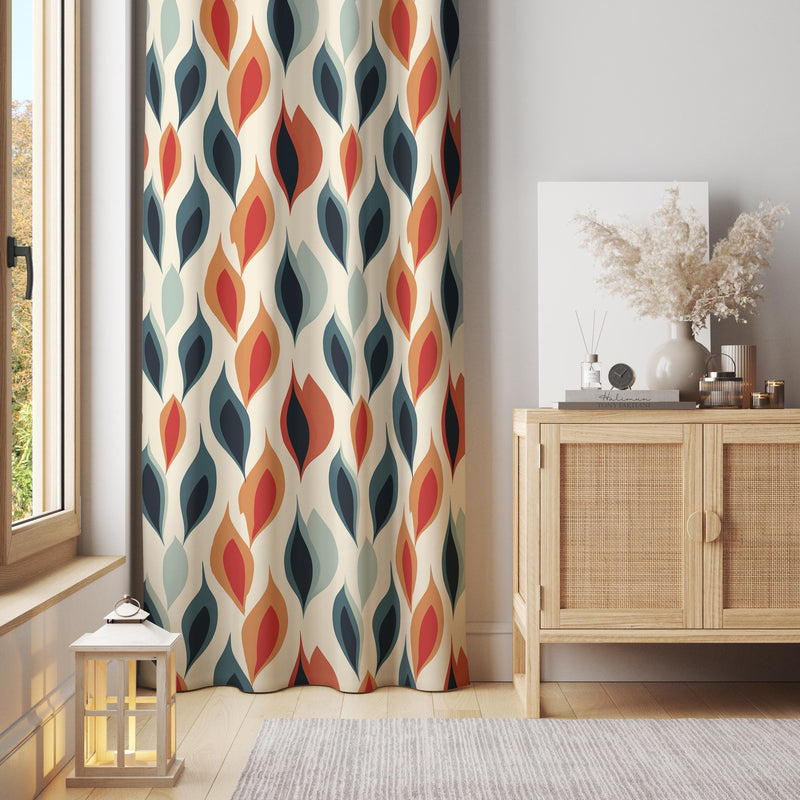 Retro Leaf Pattern Curtain: Mid-Century Modern Beige & Colorful Drapes