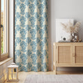 Blue Ornamental Damask Curtain – Elegant Baroque-Inspired Pattern on Cream Background - Image 1