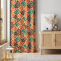 Retro Circle Pattern Window Curtain: Mid Century Modern, Blue and Orange (1 Panel) - Image 1