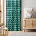 Teal Geometric Curtain: Modern Abstract Cotton-Blend Window Panel - Image 1