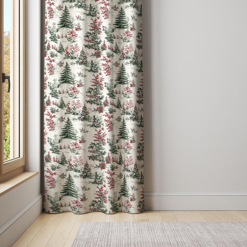 Christmas Forest Curtain – Pine Tree & Berry Holiday Home Decor