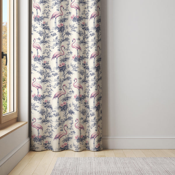 Pink Flamingo Curtain – Tropical Bird Print, Boho Coastal Decor
