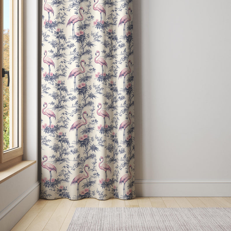 Pink Flamingo Curtain – Tropical Bird Print, Boho Coastal Decor