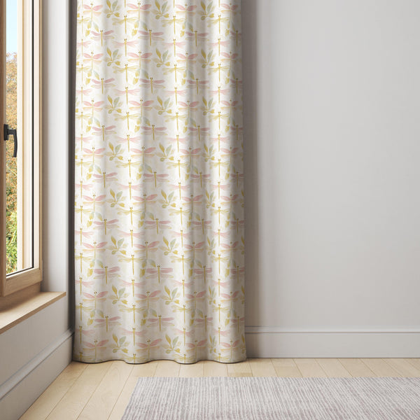 Watercolor Dragonfly Curtain – Soft Pastel Leaf Print, Boho Style