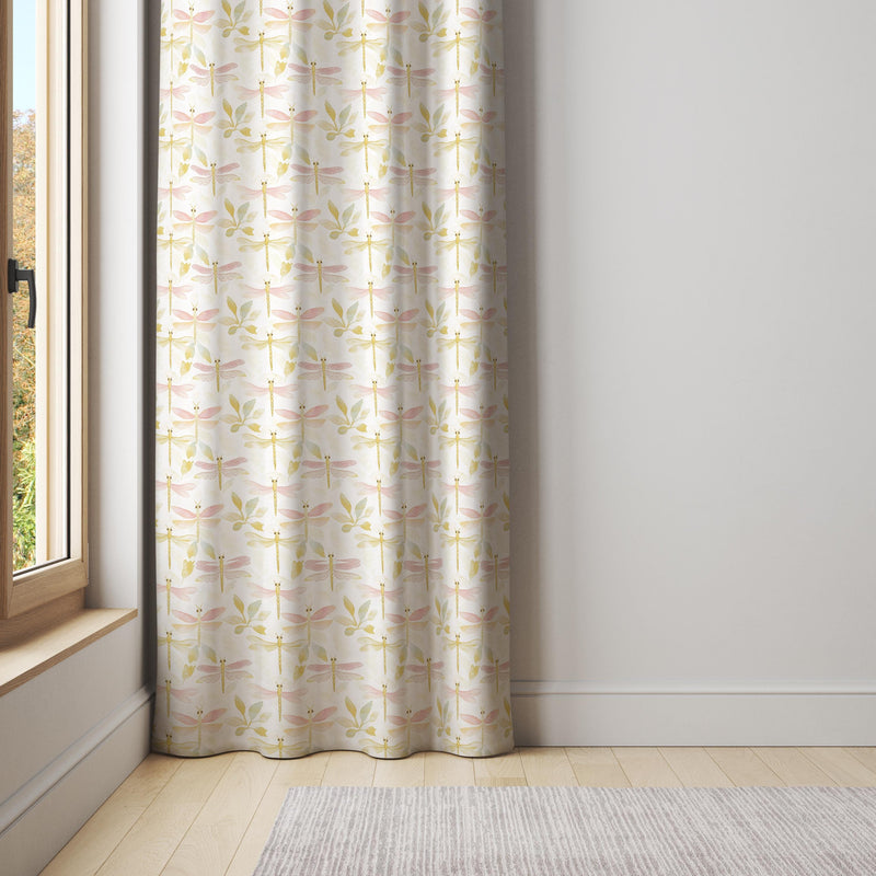 Watercolor Dragonfly Curtain – Soft Pastel Leaf Print, Boho Style