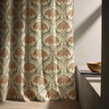Terracotta Daisy Linen Curtain – Vintage Arts and Crafts Floral Window Panel - Image 2