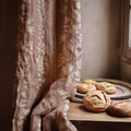Mauve Floral Stripe Linen Curtain – Vintage Botanical Window Panel, Custom Drapes - Image 1