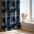 Blue Plaid Curtain Panel: Modern Abstract Window Drape - Image 1