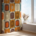 Retro Geometric Curtain Panel: Mid-Century Modern Orange Brown Teal Window Drape - Image 1