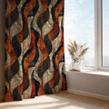 Retro Wave Curtain Panel: Burnt Orange Abstract Mid Century Modern Drape - Image 1