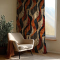 Retro Wave Curtain Panel: Burnt Orange Abstract Mid Century Modern Drape - Image 2