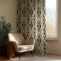 Bohemian Ikat Curtain Panel: Black and Cream Tribal Window Drape - Image 1