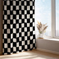 Checkered Curtain Panel: Black and White Geometric Window Drape - Image 1