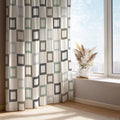 Modern Geometric Curtain Panel: Sage Blue & Taupe Squares - Image 2
