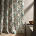 Teal Eucalyptus Linen Curtain Panel – Watercolor Branch Botanical Window Drapes - Image 2