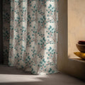 Teal Eucalyptus Linen Curtain Panel – Watercolor Branch Botanical Window Drapes - Image 3