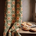 Terracotta Floral Linen Curtain – Green Arts and Crafts Pattern Window Panel - Image 1