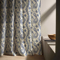 Blue Peacock Linen Curtain: Botanical Bird Print Drapery - Single Panel - Image 2