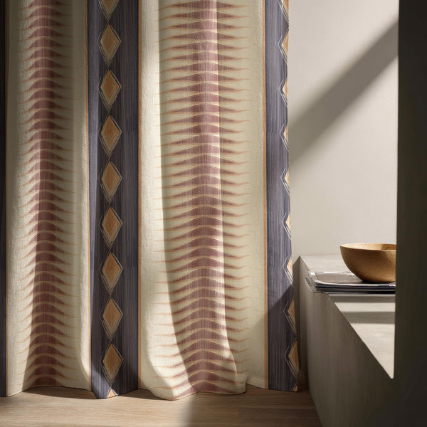 Tribal Geometric Linen Curtain: Boho Diamond Pattern Window Panel