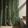 Morris Style Linen Curtain: Vintage Floral Botanical Drapes, Green & Gold - Single Panel - Image 2