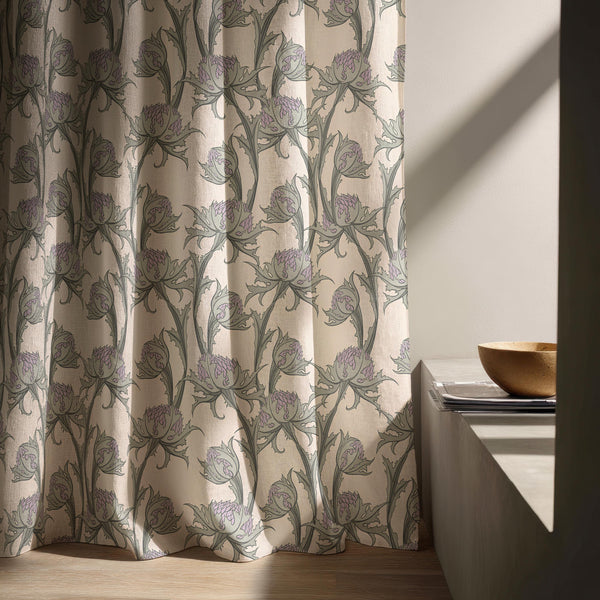 Sage Thistle Linen Curtain – William Morris Style Floral Window Panel