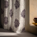 Purple Damask Linen Curtain - Large Medallion Pattern Window Panel, Neutral Home Decor Drapes - Image 3