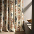 Boho Aztec Linen Curtain – Terracotta Mustard Geometric Diamond Window Panel - Image 2