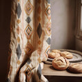 Boho Aztec Linen Curtain – Terracotta Mustard Geometric Diamond Window Panel - Image 1