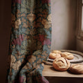 Vintage Botanical Linen Curtain – Teal, Gold Leaf, Art Nouveau - Image 1