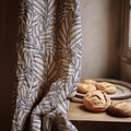 Rustic Leaf Print Curtain Panel, Beige Botanical Window Drapes, Farmhouse Kitchen Cafe Curtain - Image 1