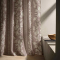 Mauve Floral Stripe Linen Curtain – Vintage Botanical Window Panel, Custom Drapes - Image 3