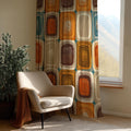 Retro Geometric Curtain Panel: Mid-Century Modern Orange Brown Teal Window Drape - Image 3