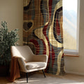 Abstract Wave Curtain Panel: Red, Gold & Blue Art Print Window Drape - Image 2