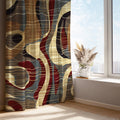 Abstract Wave Curtain Panel: Red, Gold & Blue Art Print Window Drape - Image 1