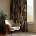 Retro Geometric Curtain Panel: Mid Century Modern Brown Beige Drape - Image 3